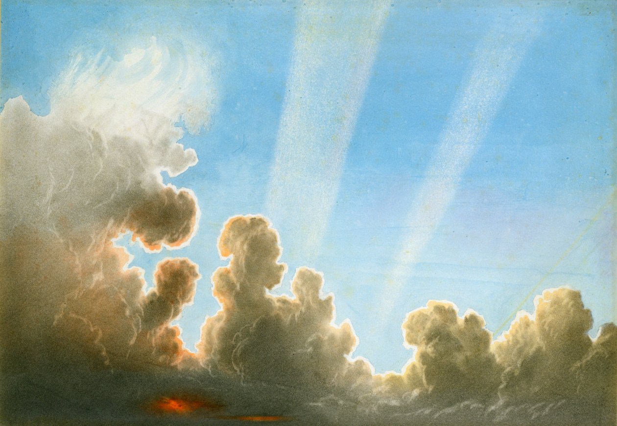 Tordenvær passerer over det svarte landet, solnedgang (wc og blyant på papir) av Frederick Joseph Butler Lines
