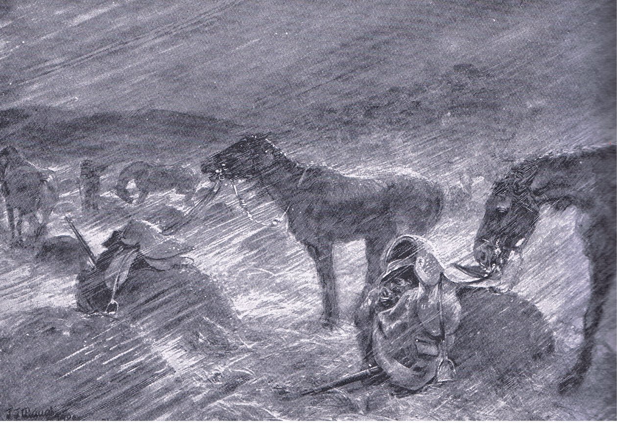 En sørafrikansk haglstorm, fra After Pretoria: The Guerilla War utgitt av Harmsworth Bros Limited, 1901 av Frederick Judd Waugh