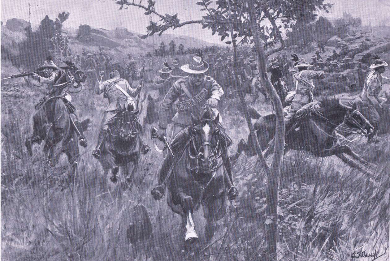 Angrep på en patrulje, fra After Pretoria: The Guerilla War utgitt av Harmsworth Bros Limited, 1901 av Frederick Judd Waugh