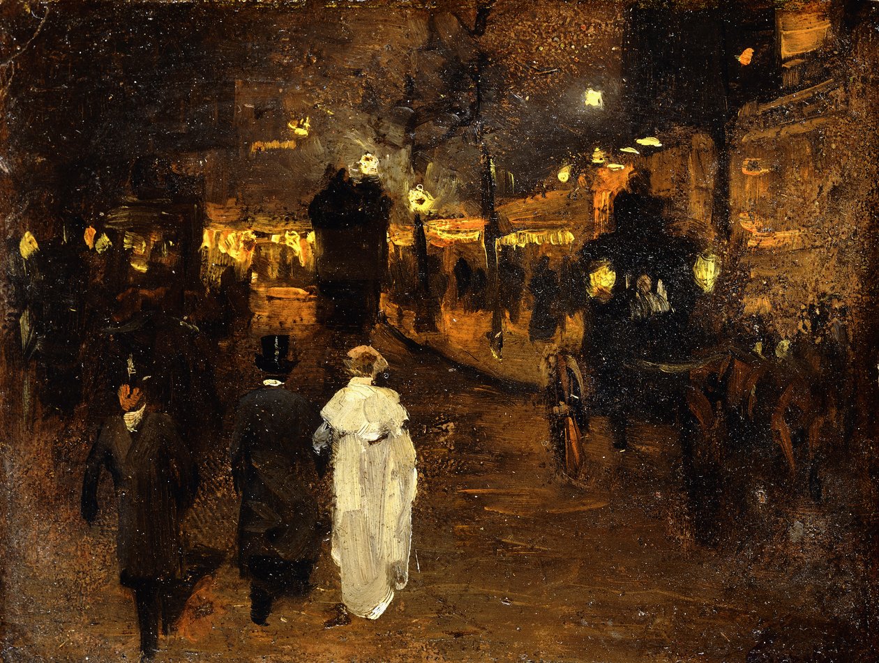 Charing Cross Road at Night, London, ca. 1905 (olje om bord) av Frederick Judd Waugh