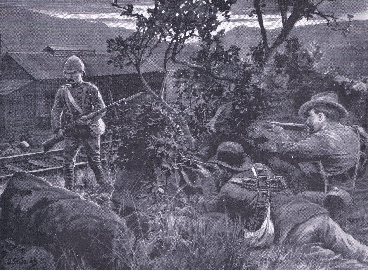Degenerert krigføring: Boers sniper en vaktpost, fra After Pretoria: The Guerilla War utgitt av Harmsworth Bros Limited, 1901 av Frederick Judd Waugh