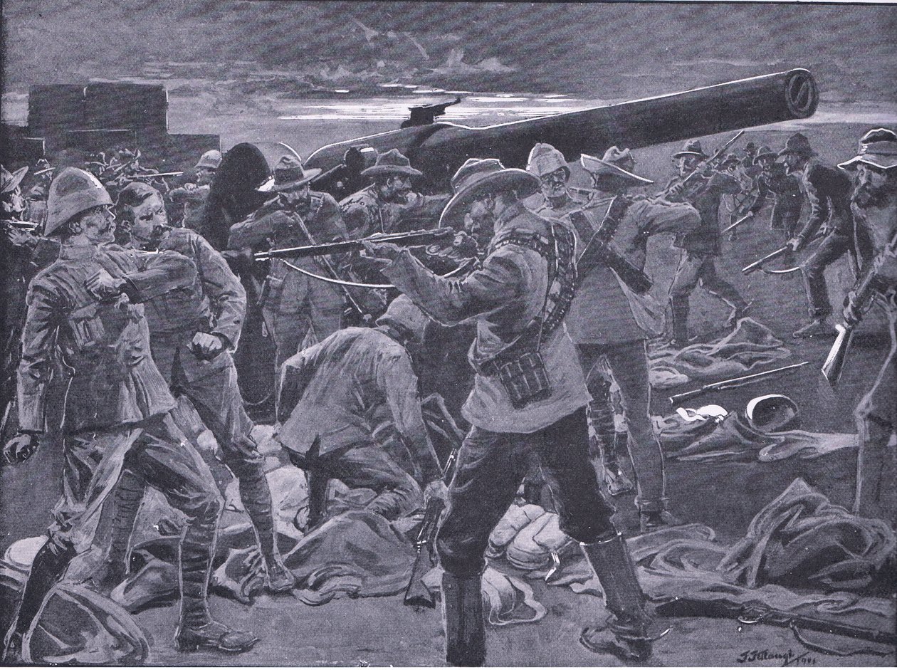 Angrepet på Gun Hill: Gunners of the Naval 47 overrasket, fra After Pretoria: The Guerilla War publisert av Harmsworth Bros Limited, 1901 av Frederick Judd Waugh