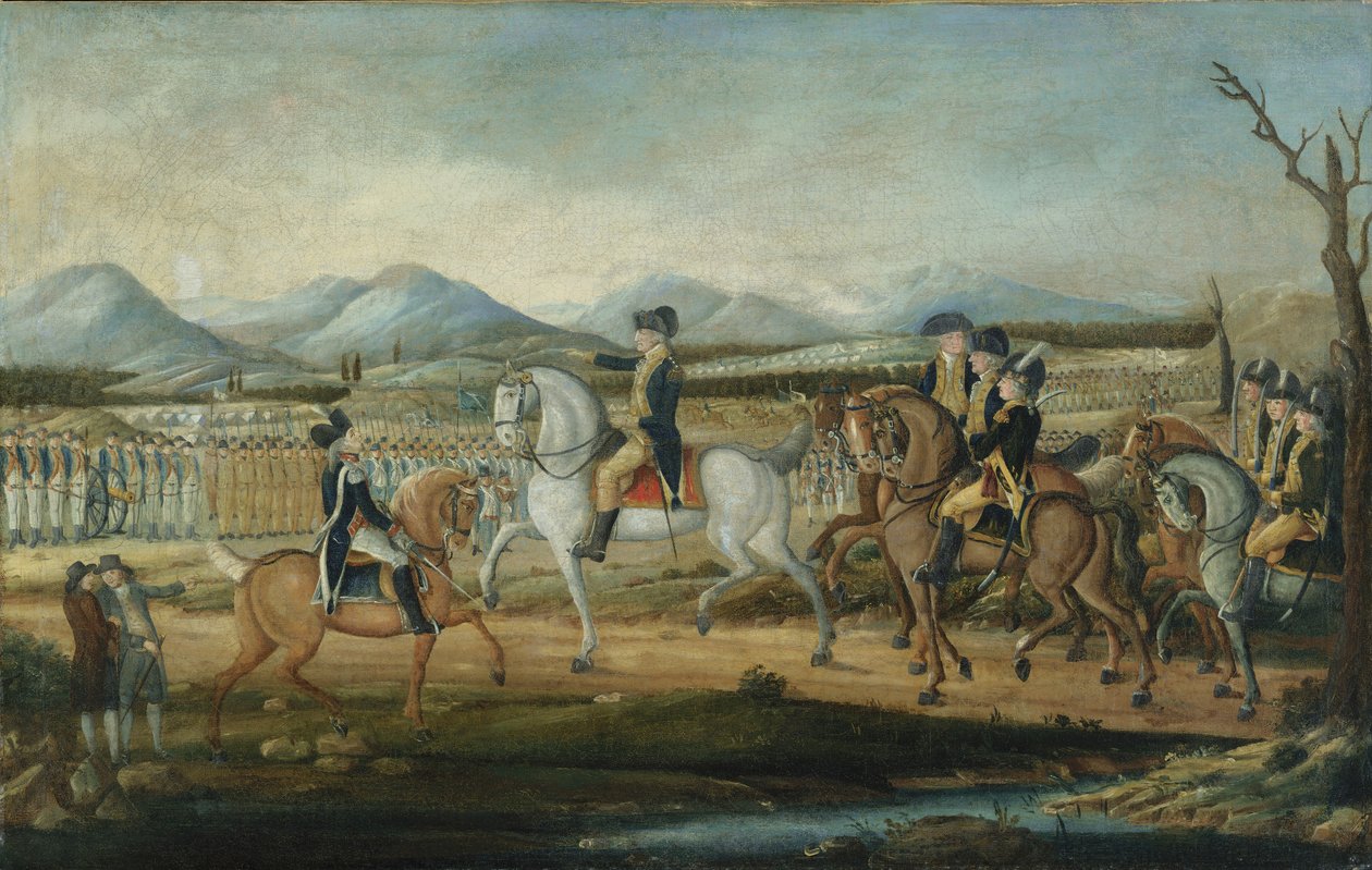 Washington gjennomgår den vestlige hæren i Fort Cumberland, Maryland, etter 1795. av Frederick Kemmelmeyer