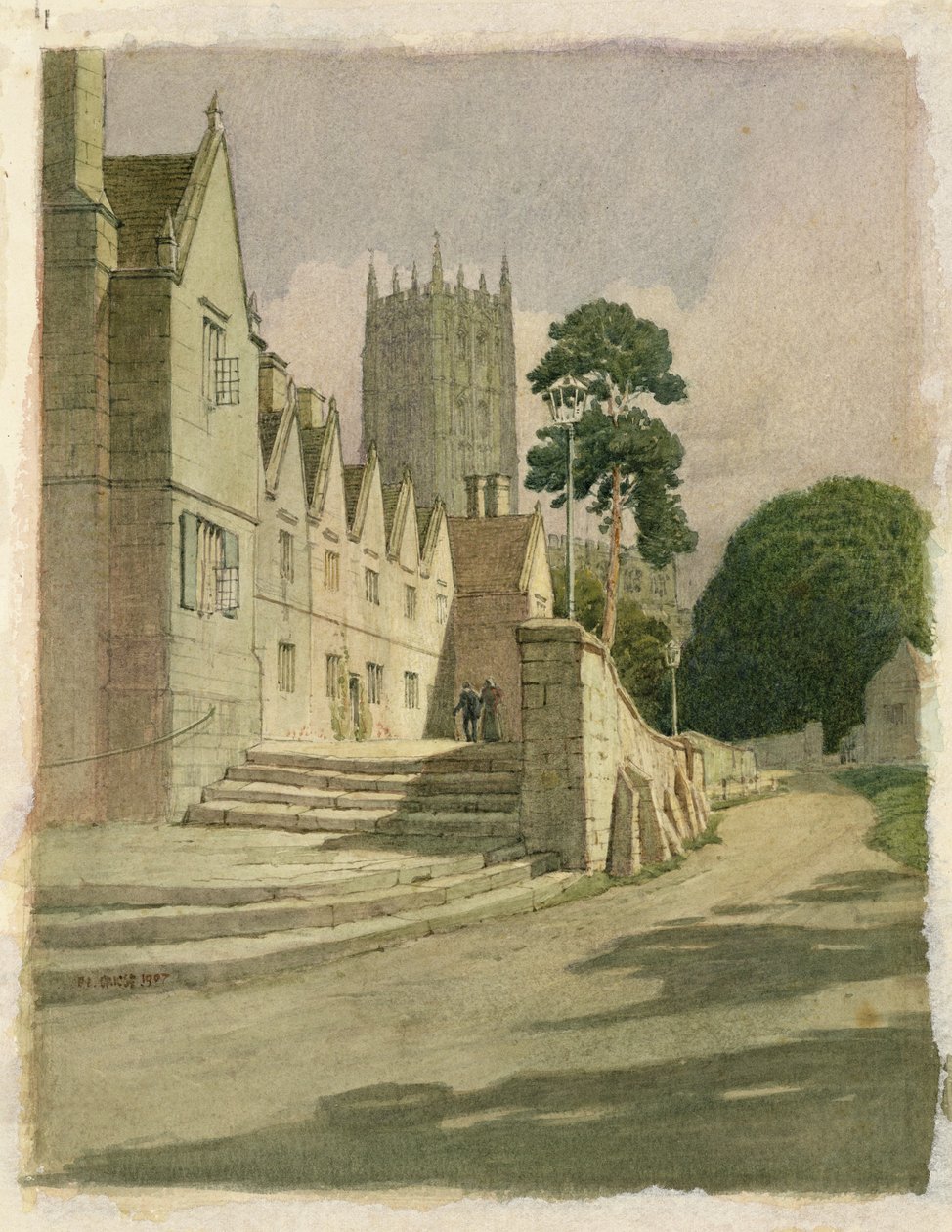The Almshouses, Campden, 1907 (wc på papir) av Frederick Landseer Maur Griggs