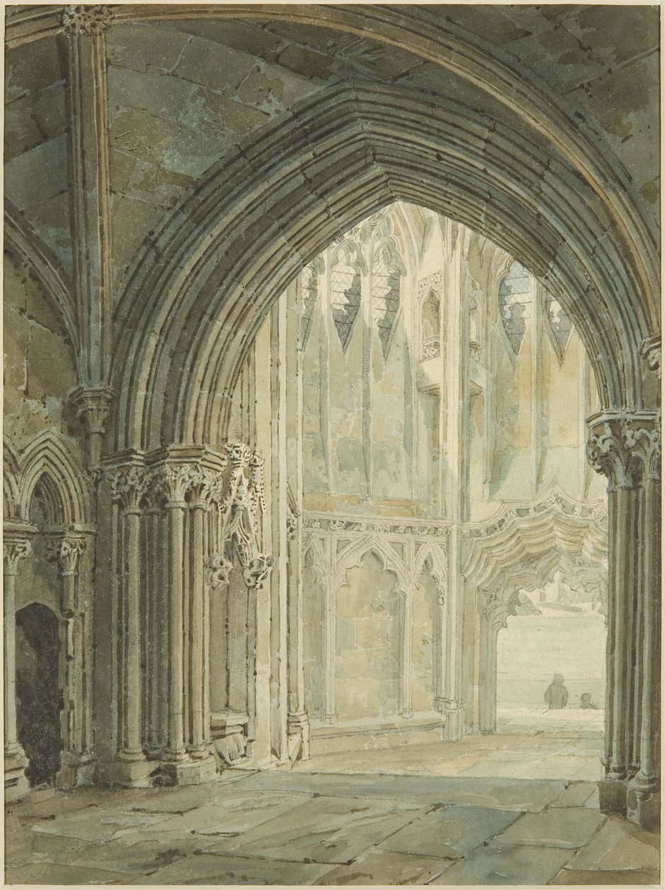 Interiør av North Porch of St Mary Redcliffe av Frederick Mackenzie