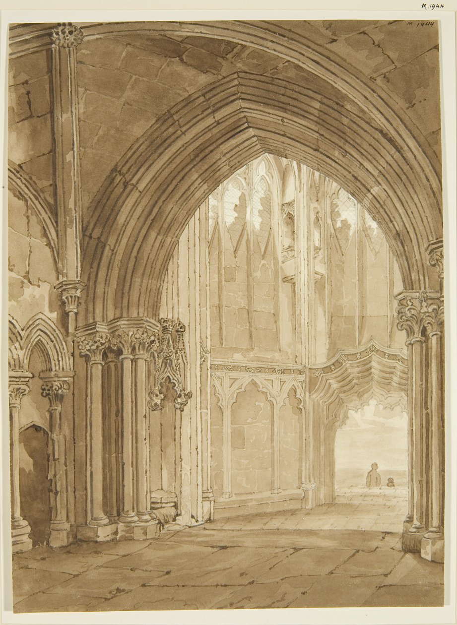 Interiør av North Porch of St Mary Redcliffe av Frederick Mackenzie