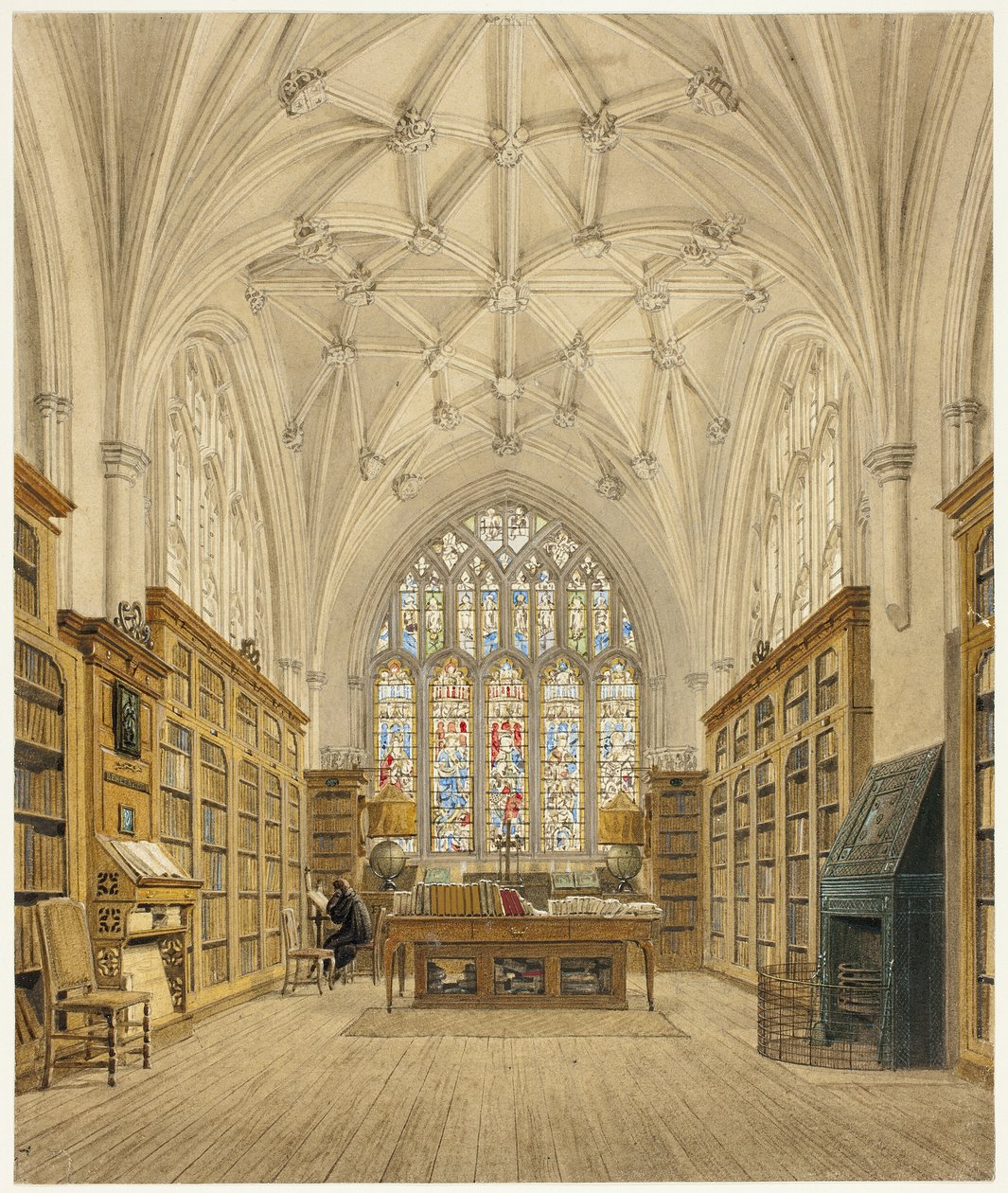 Biblioteket ved Winchester College av Frederick Mackenzie