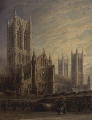Lincoln Cathedral fra Cloisters, 1800-tallet av Frederick Mackenzie