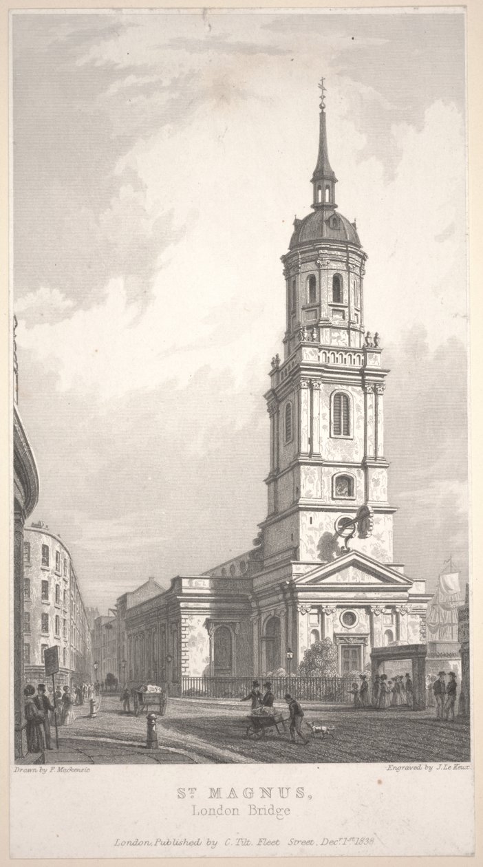 St. Magnus, London Bridge, gravering av John Henry Le Keux (1783-1846) av Frederick Mackenzie