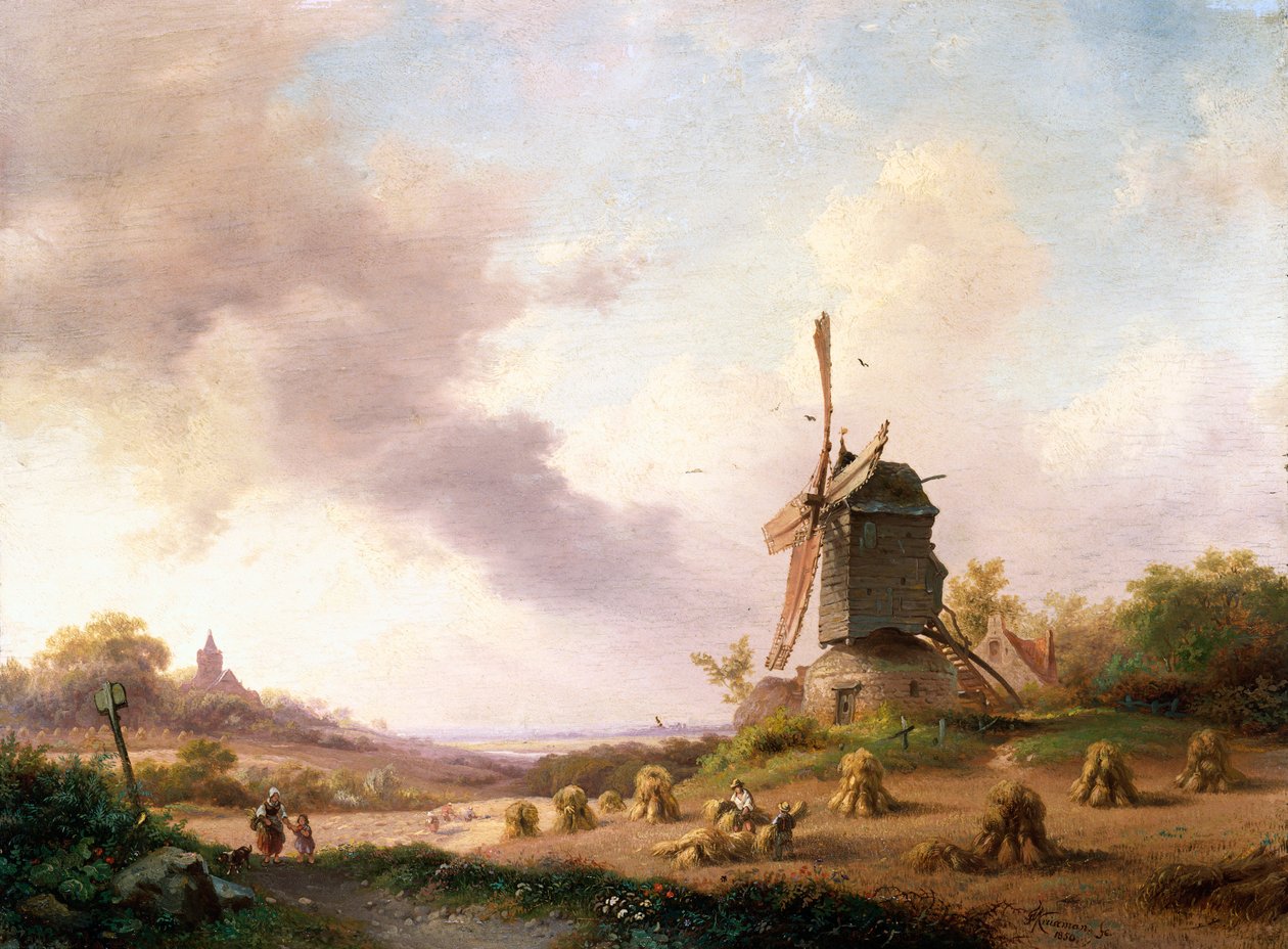 Høstmaskiner i et omfattende landskap, 1850 av Frederick Marianus Kruseman