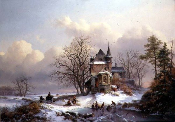 Vinterlandskap med skatere (olje på lerret) av Frederick Marianus Kruseman
