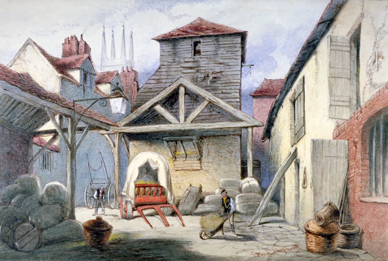 Courtyard of the Rose Inn, Farringdon Street, City of London, 1838. av Frederick Napoleon Shepherd