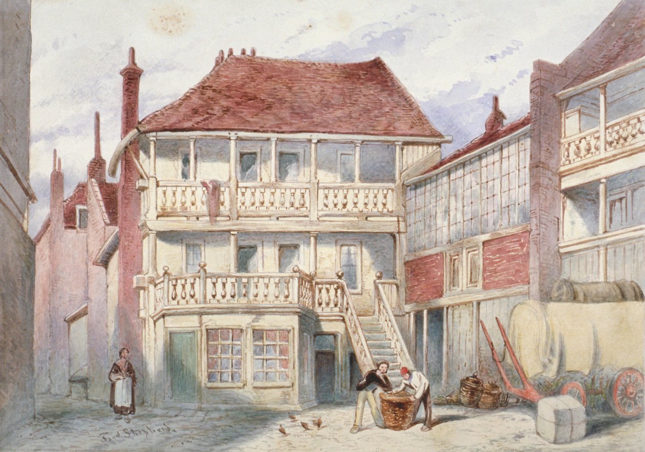 Utsikt over French Horn Tavern, Holborn, London, 1840 av Frederick Napoleon Shepherd
