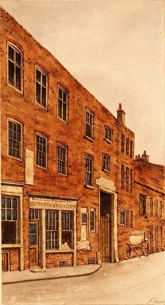 Bull and Mouth Inn, St. Martin le Grand av Frederick Nash