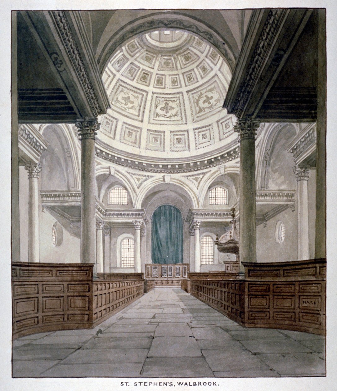 Church of St Stephen Walbrook, City of London, c1840. av Frederick Nash