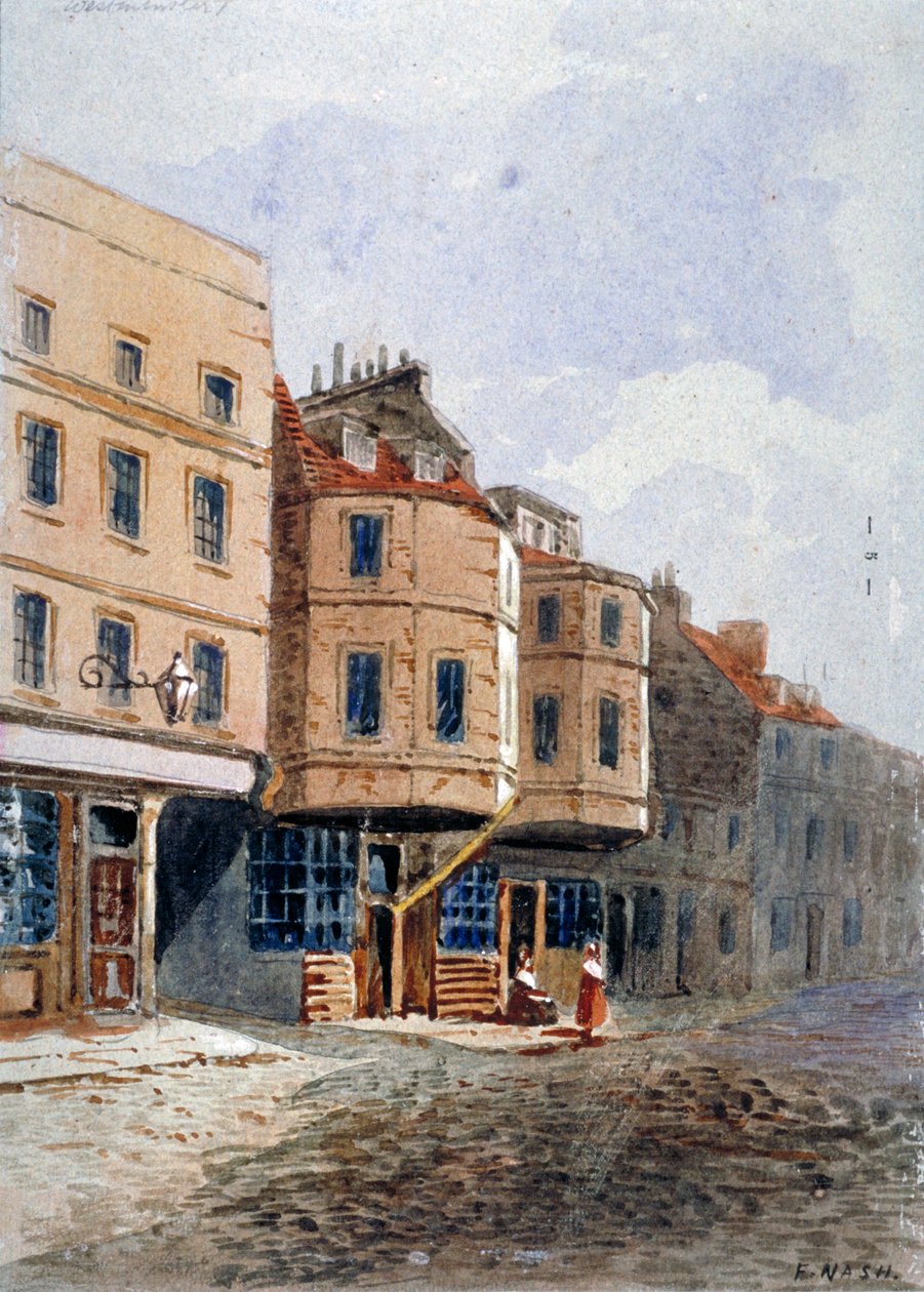 Utsikt over Oliver Cromwells hus, Clements Lane, Westminster, London, c1840 av Frederick Nash