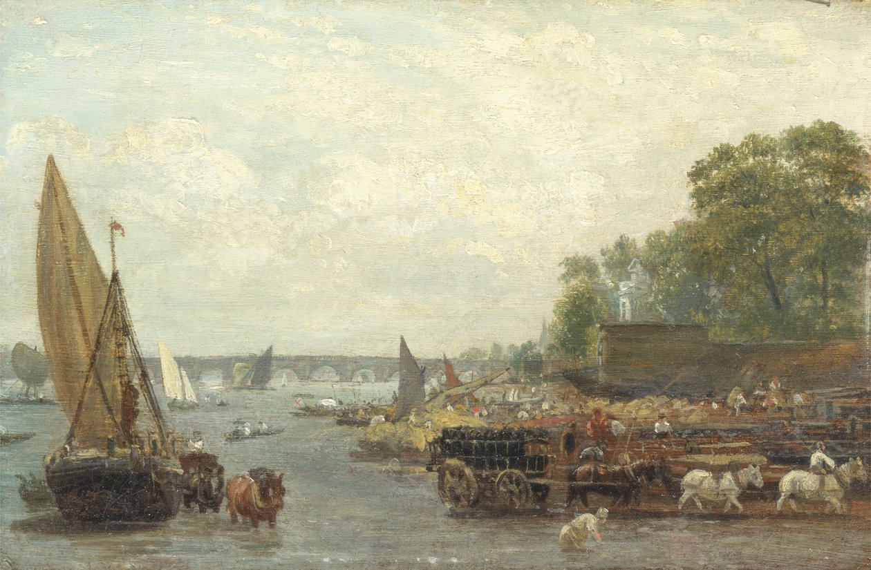 Westminster Bridge, ca. 1820-30 (olje på panel) av Frederick Nash