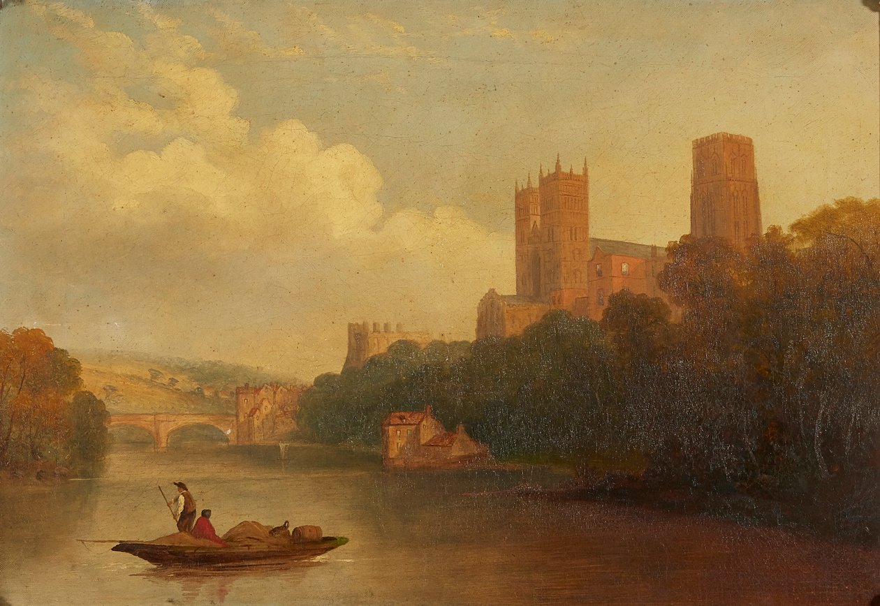 Durham from the River (olje på lerret) av Frederick Richard (manner of) Lee