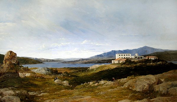 En utsikt over Garibaldis villa på Caprera, Sardinia av Frederick Richard Lee