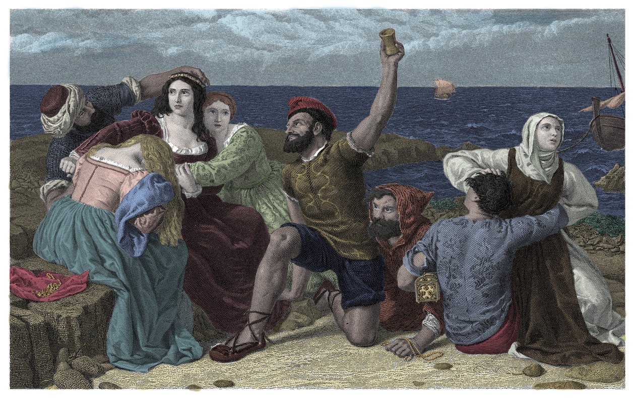 Pirates of the Mediterranee Sea Play Prisoners at the Illustration av Frederick Richard Pickersgill (1820-1900) 1869 av Frederick Richard Pickersgill