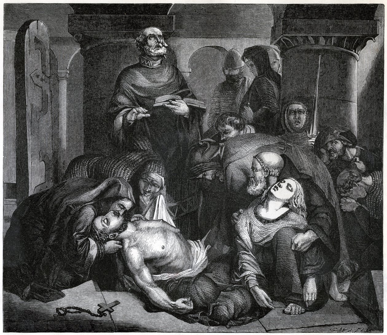 Begravelsen av Harold i Waltham Abbey, 1847 av Frederick Richard Pickersgill