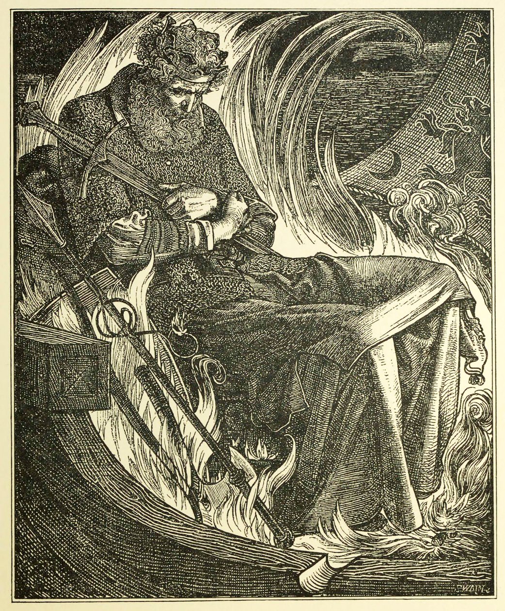 Death of King Warwulf, pub. 1915 gravering, 1915. av Frederick Sandys