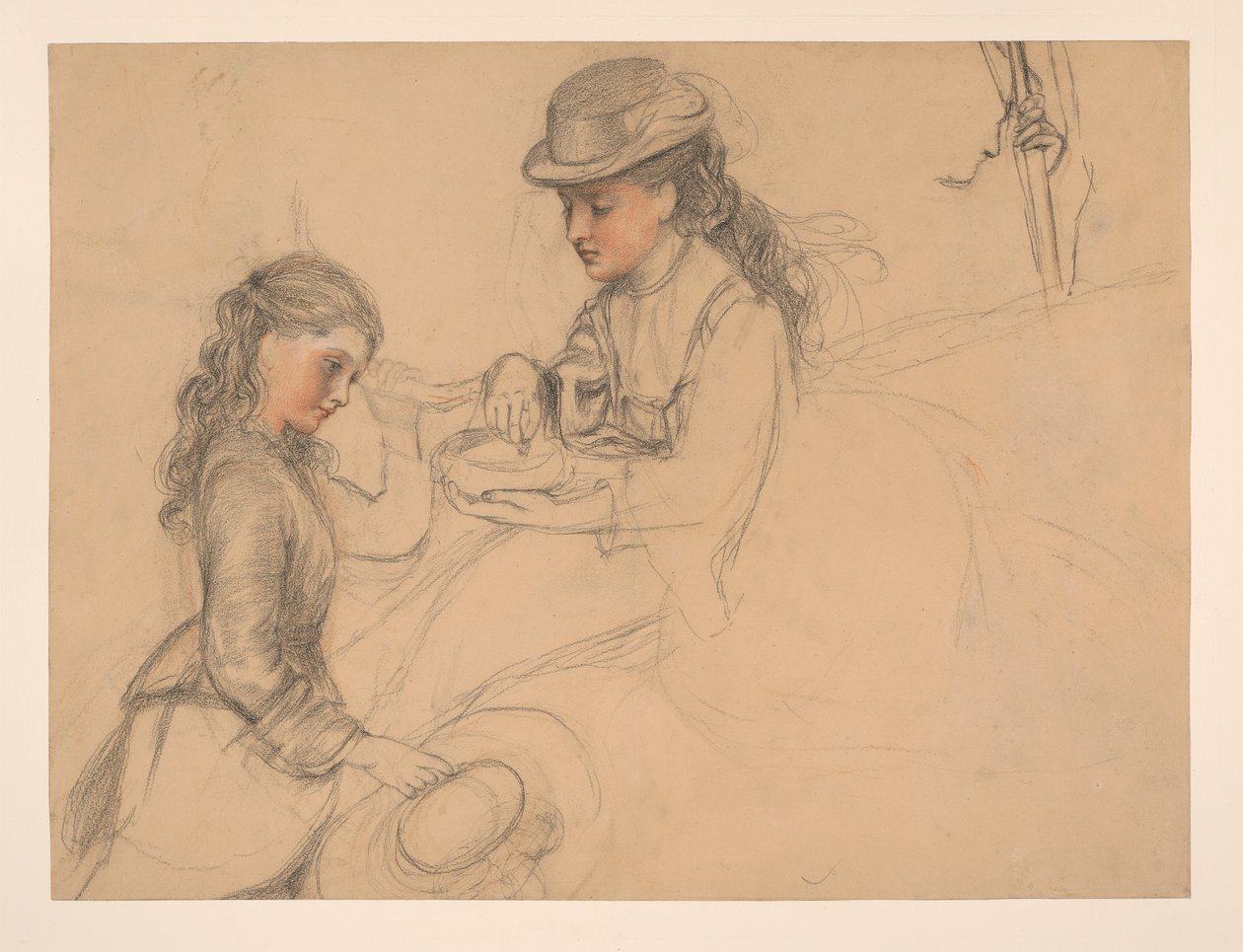 Studie av to jenter, med studie av en hånd til høyre av Frederick Sandys