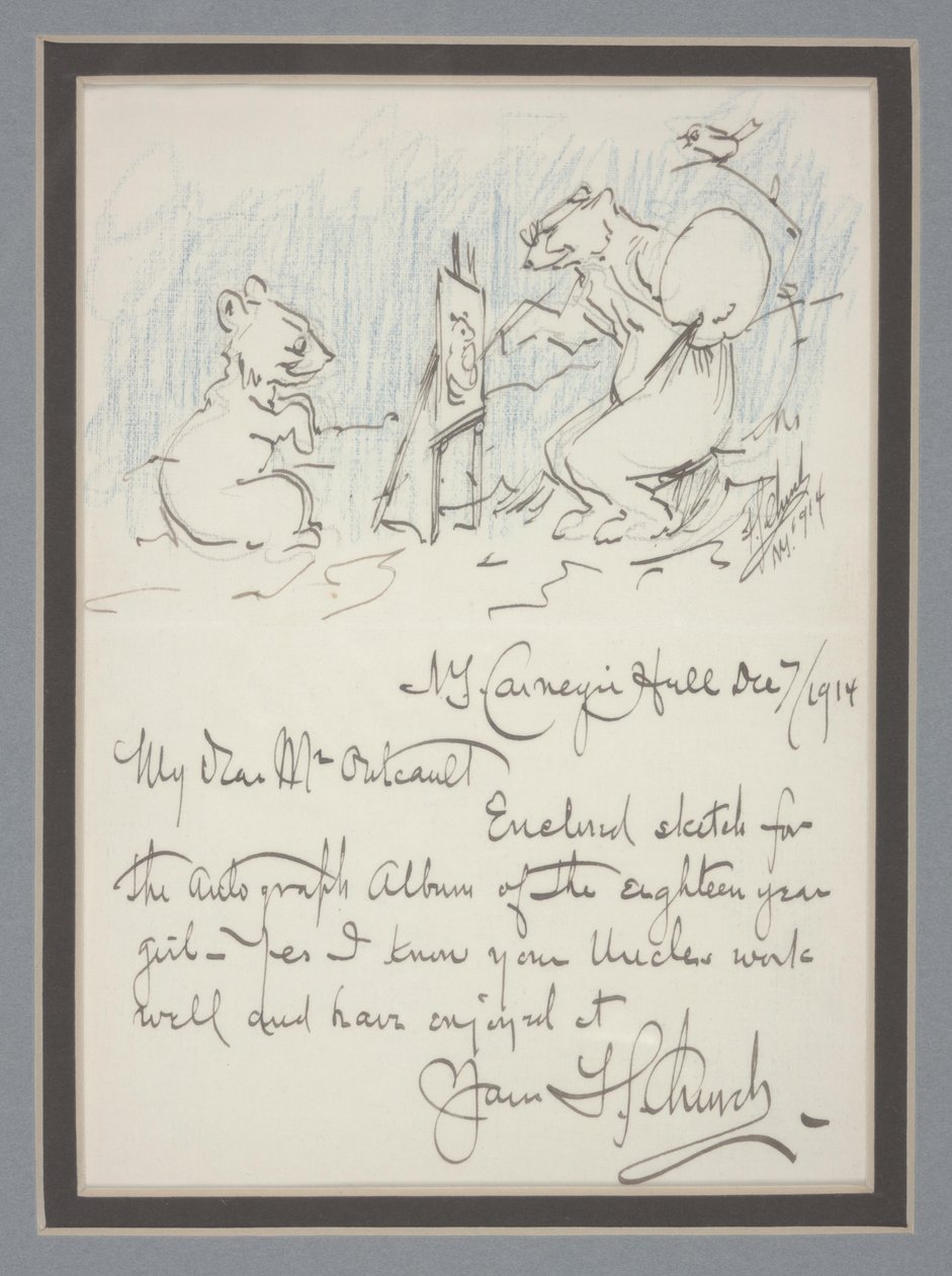 Autografbrev med skisse av Frederick Stuart Church