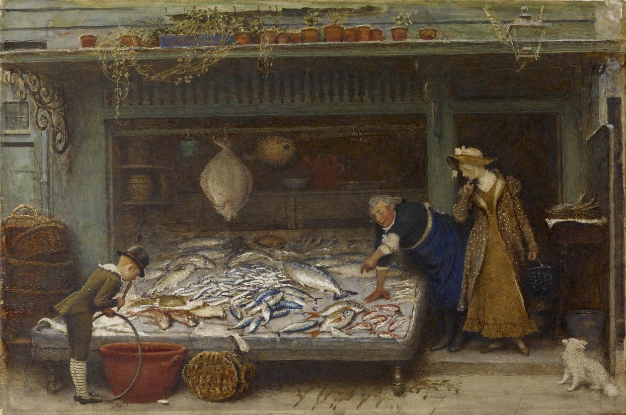 A Fishmongers Shop, 1873 (wc på papir) av Frederick Walker