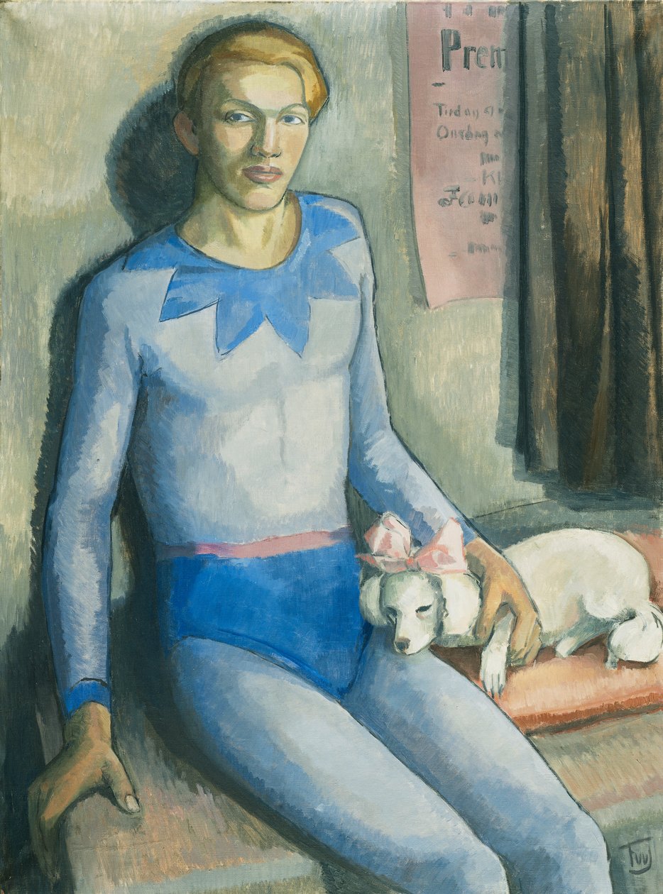 En harlekin med hunden sin (olje på lerret) av Frederick Wilhelm Jacobsen