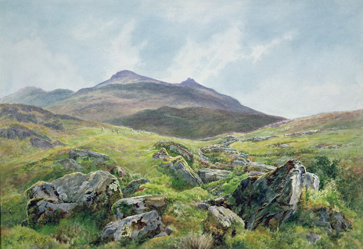Landskap, Snowdon (akvarell) av Frederick William Hayes