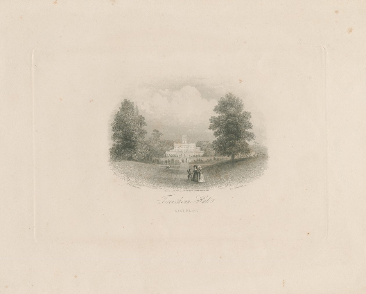 Trentham Hall: gravering (vignettert), nd [c 1843] (trykk) av Frederick William Hulme