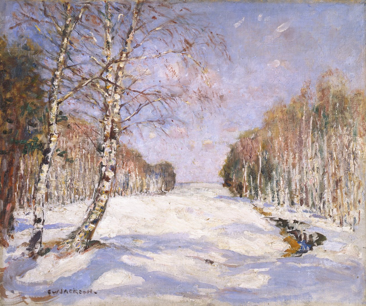 Skygger på snøen, ca. 1890–1918 (olje på lerret) av Frederick William Jackson