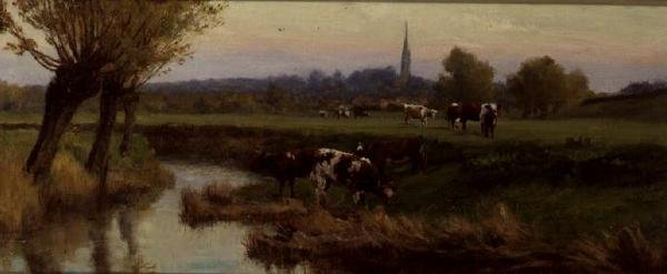 Kyr beiter ved en elv av Frederick William Newton Whitehead