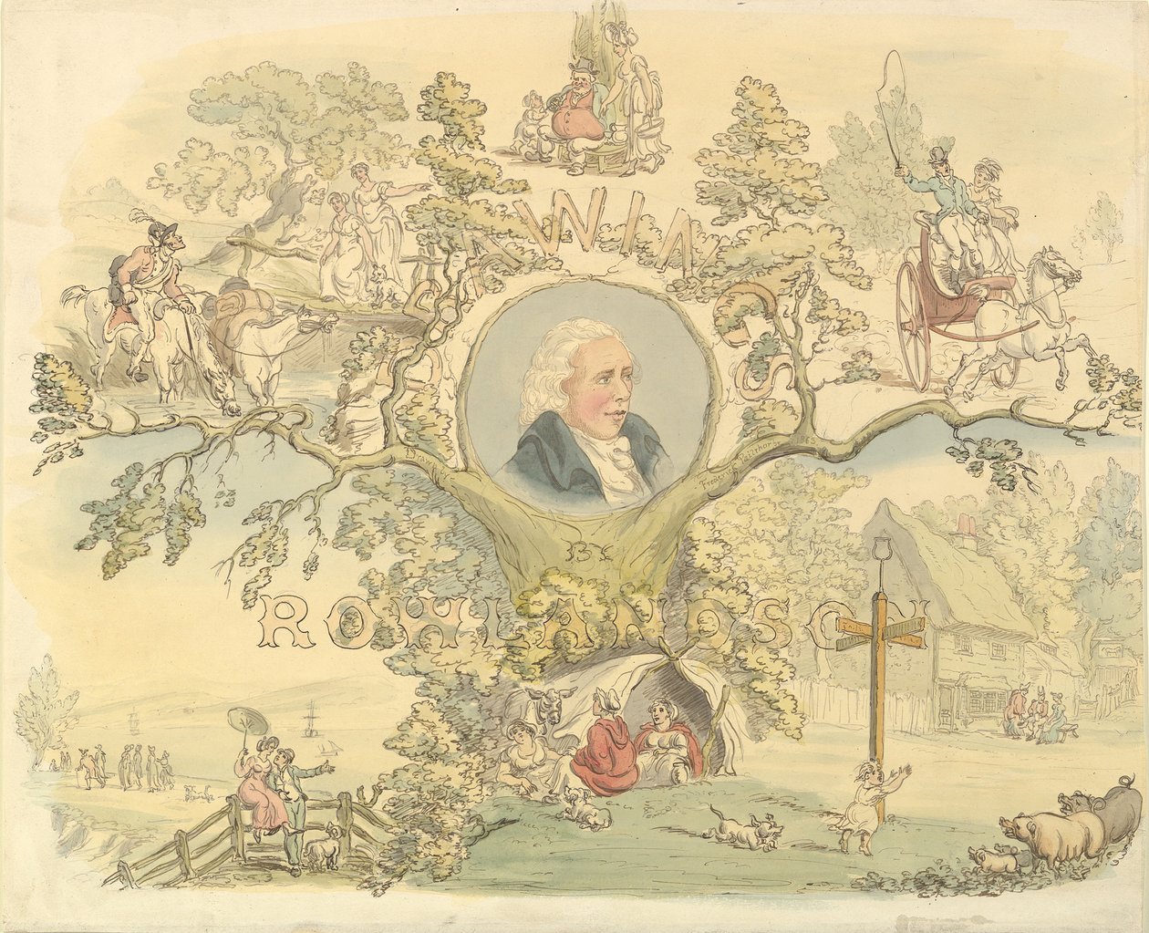 Design for a Titlepage in the Manner of Rowlandson, 1858-1914. av Frederick William Pailthorpe