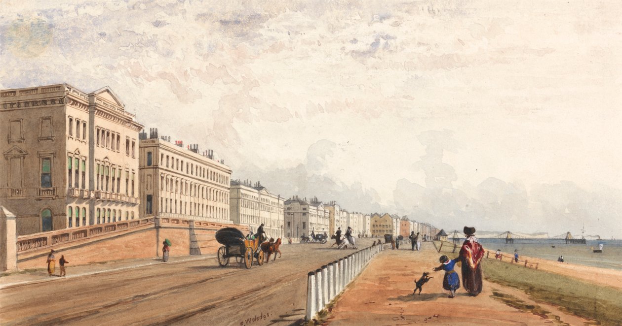 Brighton: fronten og kjedebryggen sett i det fjerne av Frederick William Woledge