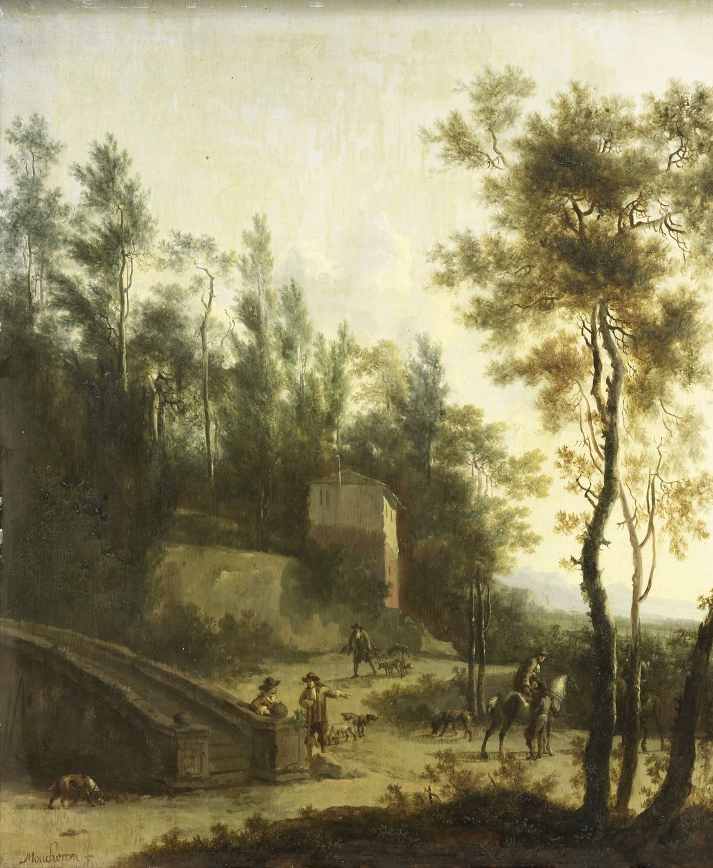 Italiensk landskap med jegere av Frederick de (manner of) Moucheron