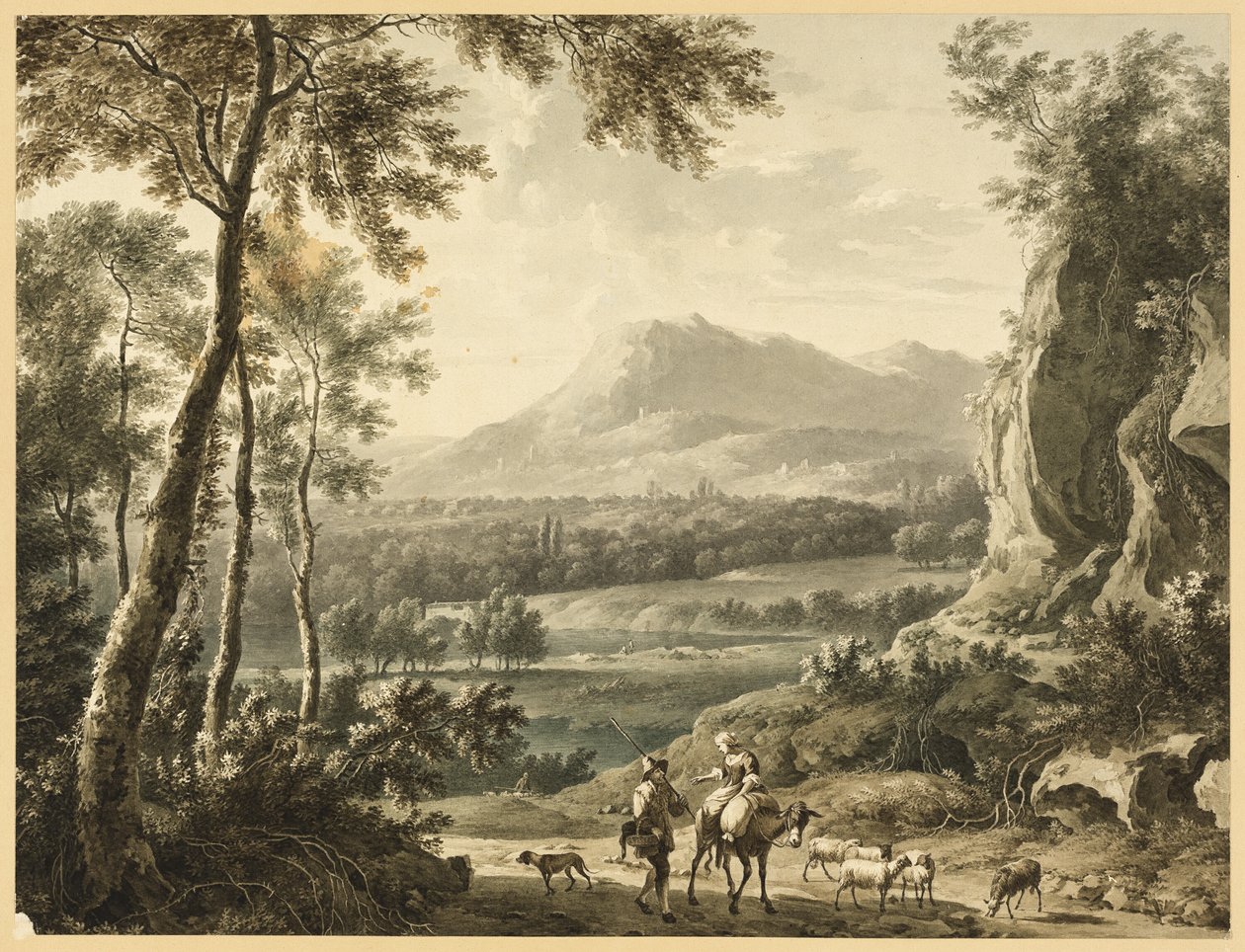 Italiensk landskap med reisende bønder i forgrunnen av Frederick de Moucheron