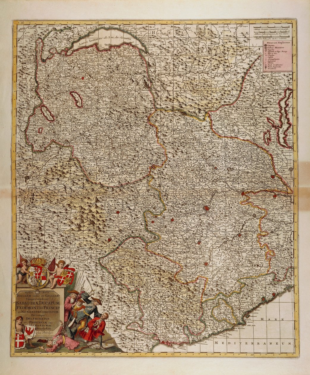 Kart over franske, sveitsiske og italienske alpine og transalpine regioner og Western Liguria-regionen, kart av Frederik de Wit fra Atlas Sive Descriptio Terrarum Orbis av Frederick de Wit