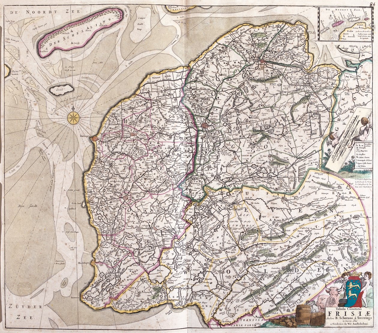 Kart over Friesland (Tyskland) (radering av Frederick de Wit