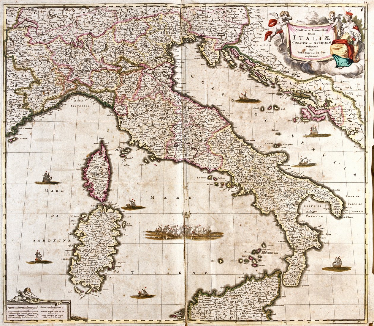 Kart over Italia, Korsika og Sardinia (radering av Frederick de Wit