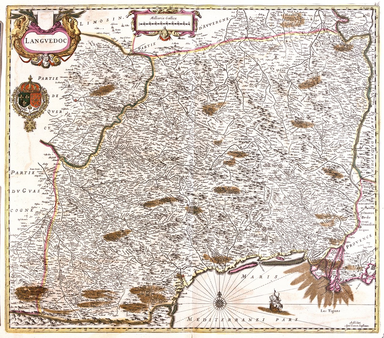 Kart over Languedoc (Frankrike) (etch av Frederick de Wit