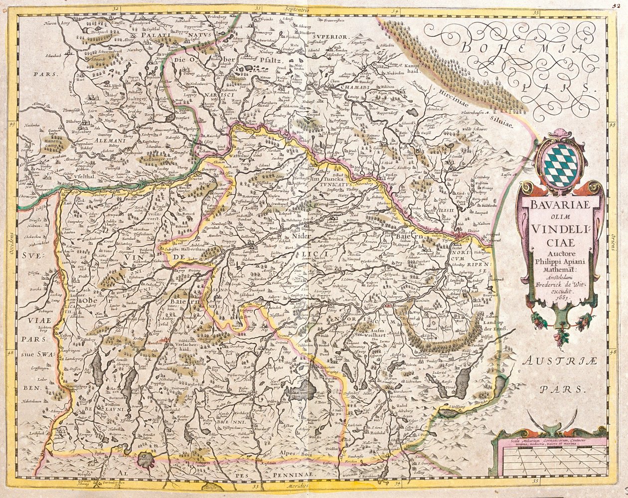Kart over Baviere (Tyskland) (radering av Frederick de Wit