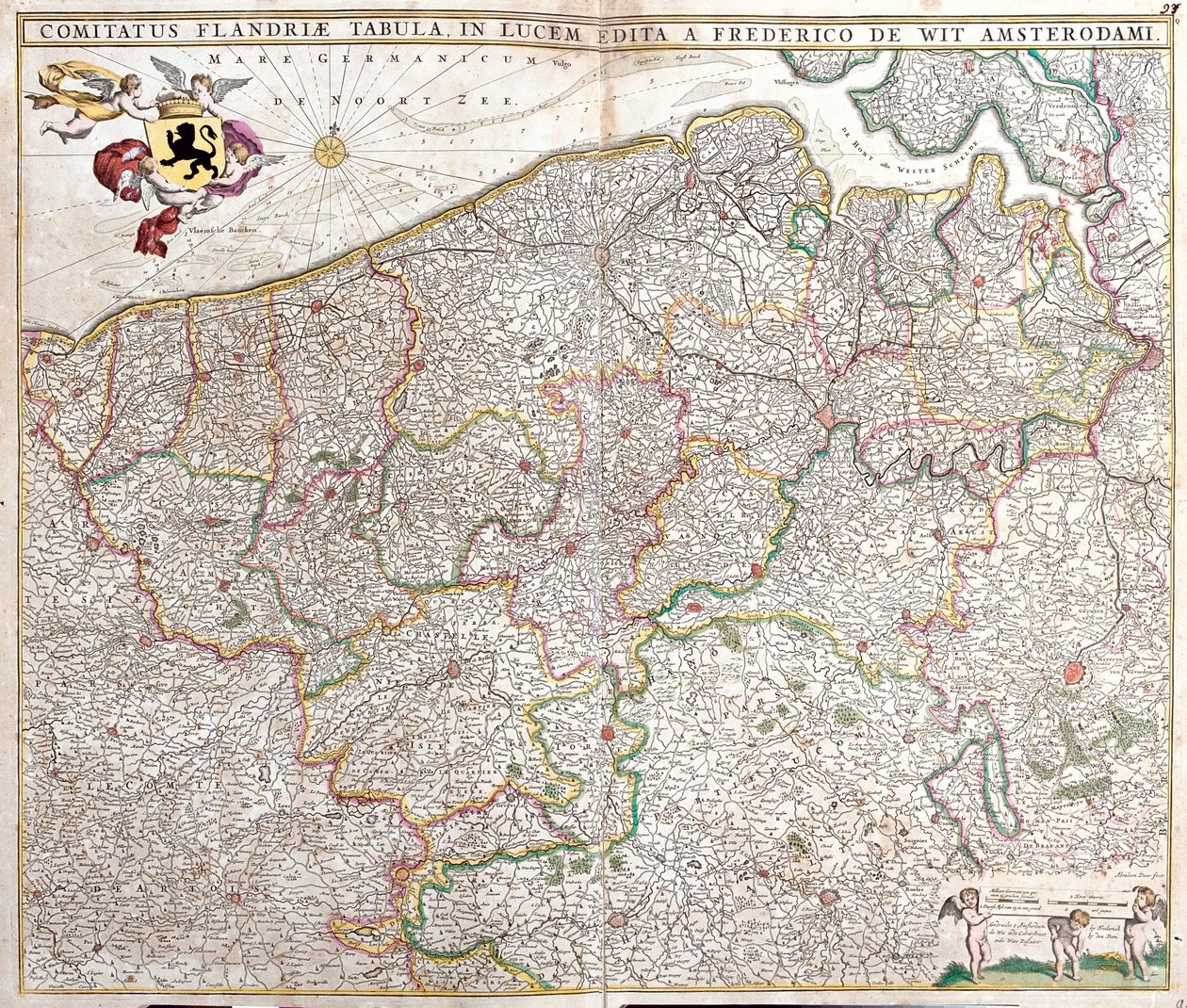 Kart over greven av Flandern (Frankrike og Belgia) (radering av Frederick de Wit