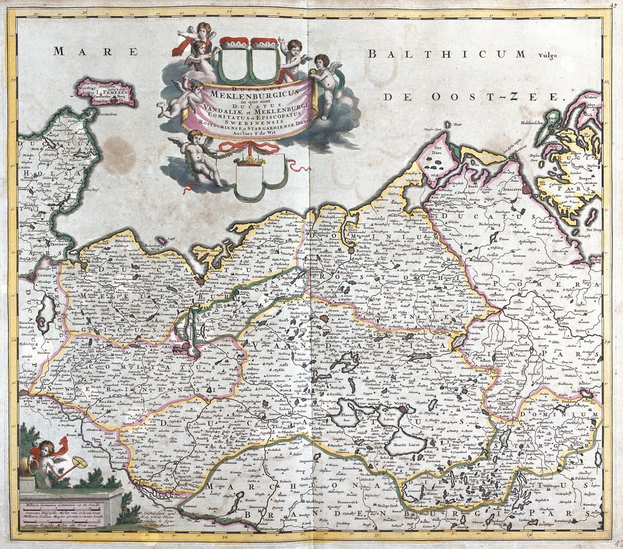 Kart over hertugdømmet Mecklenburg Schwerin (Tyskland) (radering av Frederick de Wit