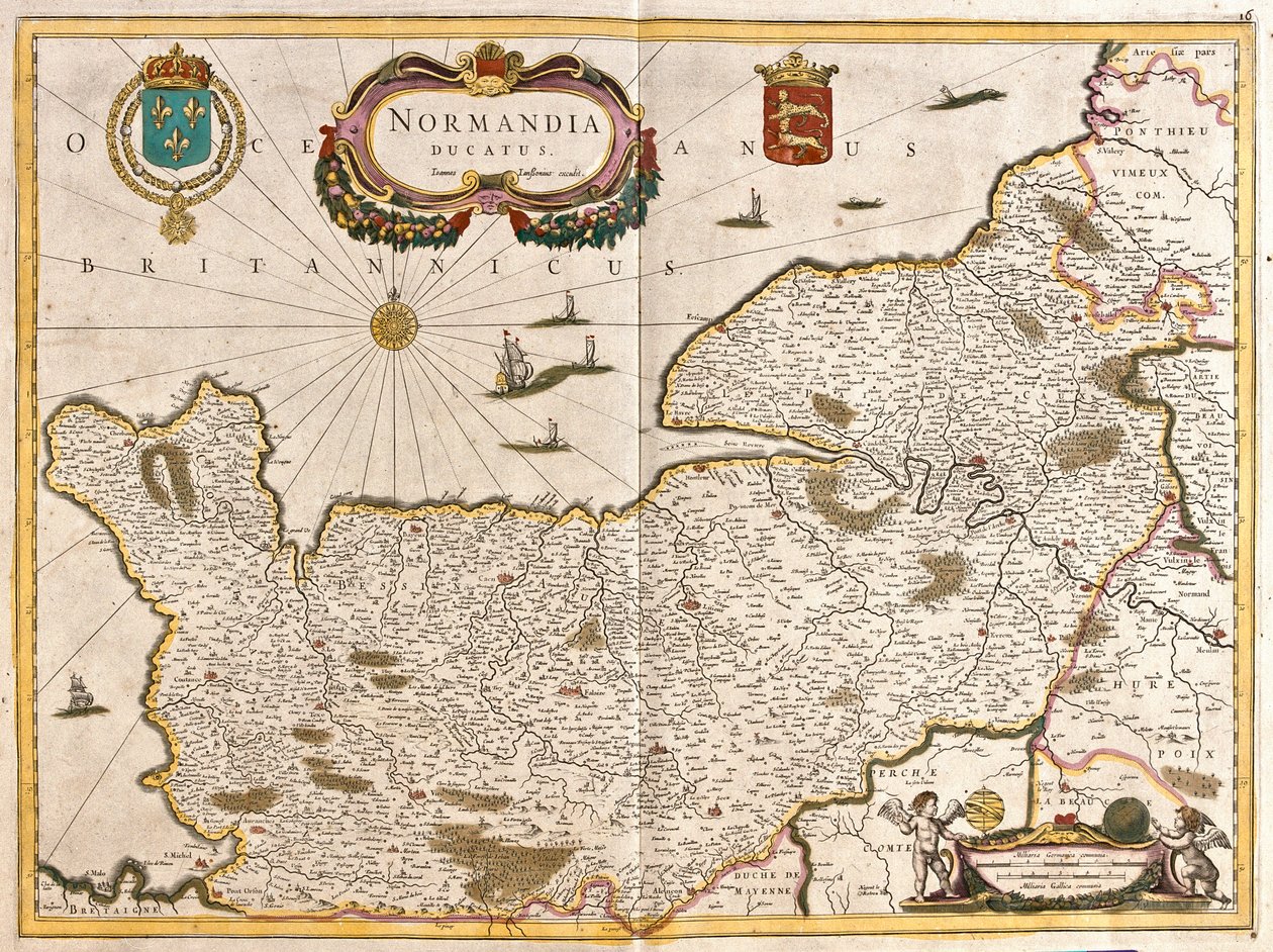 Kart over hertugdømmet Normandie (Frankrike) (radering av Frederick de Wit