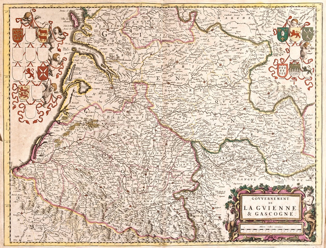 Kart over regjeringen i Guyenne og Gascogne (Frankrike) (radering av Frederick de Wit