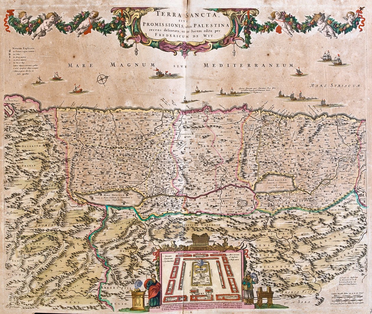 Kart over Det hellige land (Israel, Palestina) (radering av Frederick de Wit