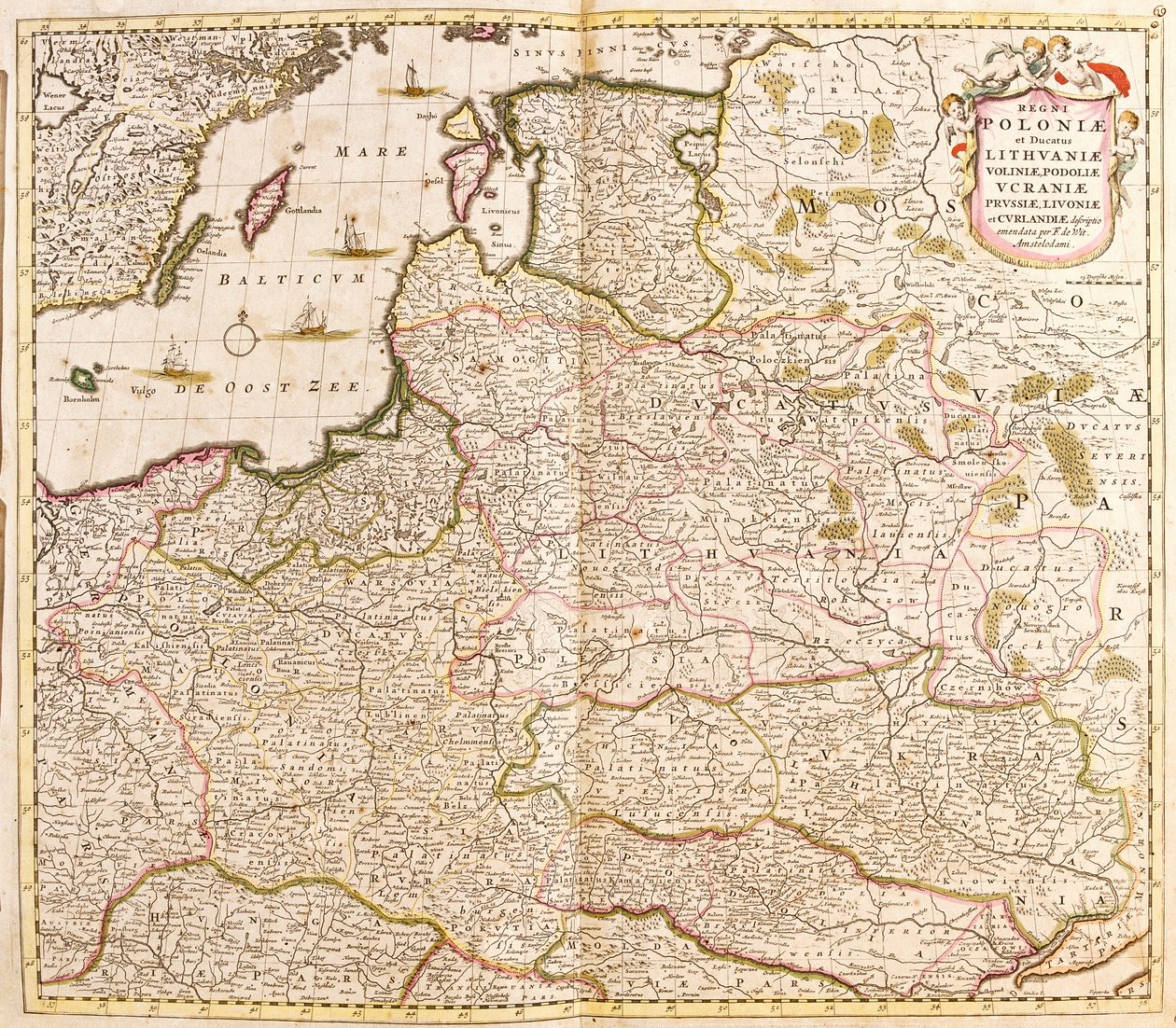 Kart over kongeriket Polen, hertugene av Litauen og Livland (Latvia) (baltiske land) og Ukraina (radering av Frederick de Wit