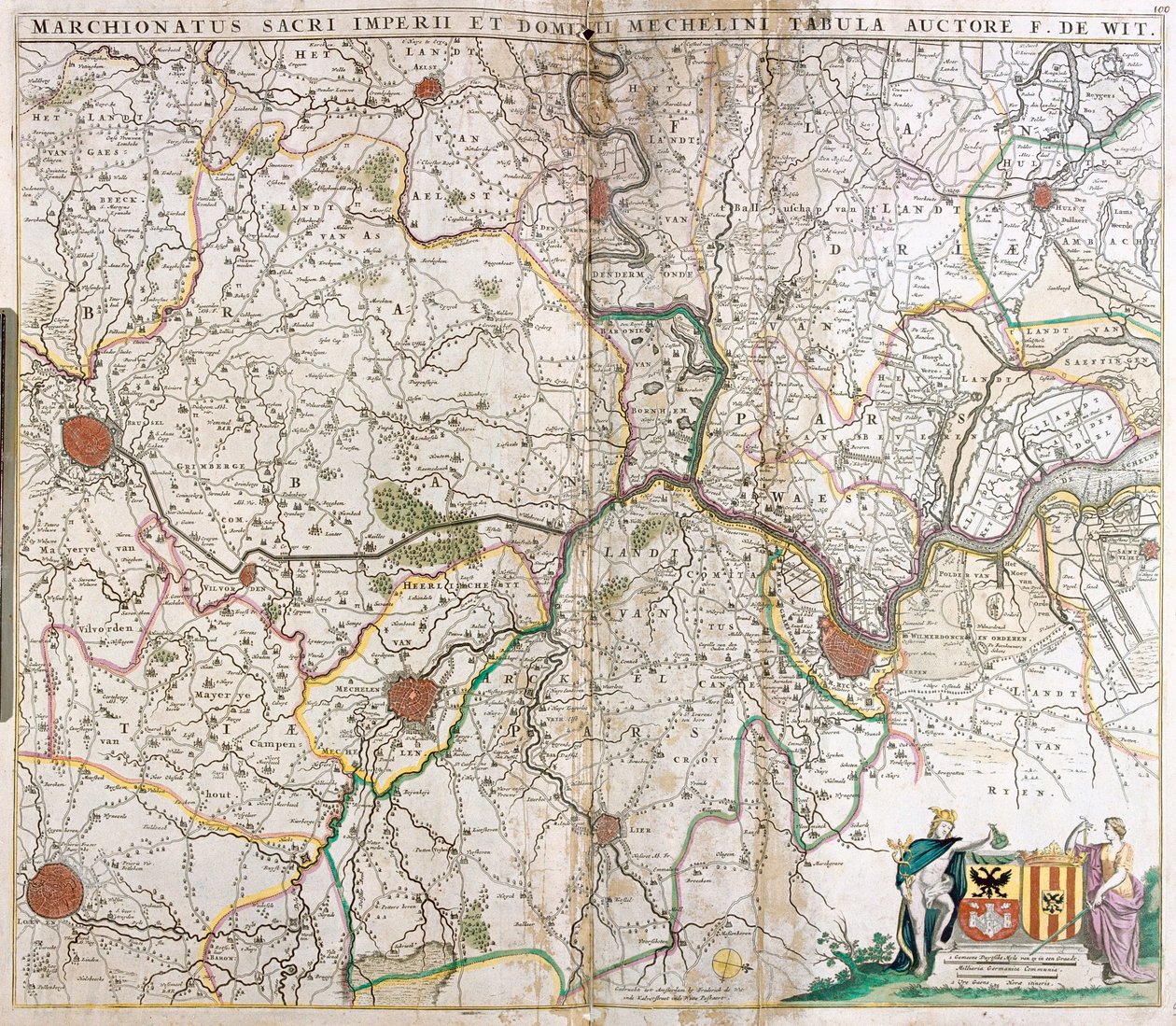 Kart over markisatene av det hellige germanske rike og herredømmet Mechelen (Nederland) (radering av Frederick de Wit